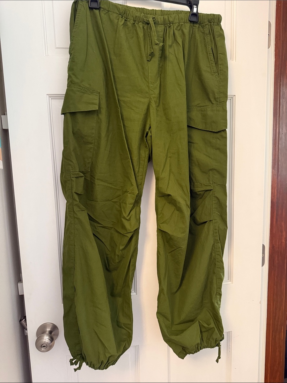 Olive Green Cargo Pants - Drawstring Waist